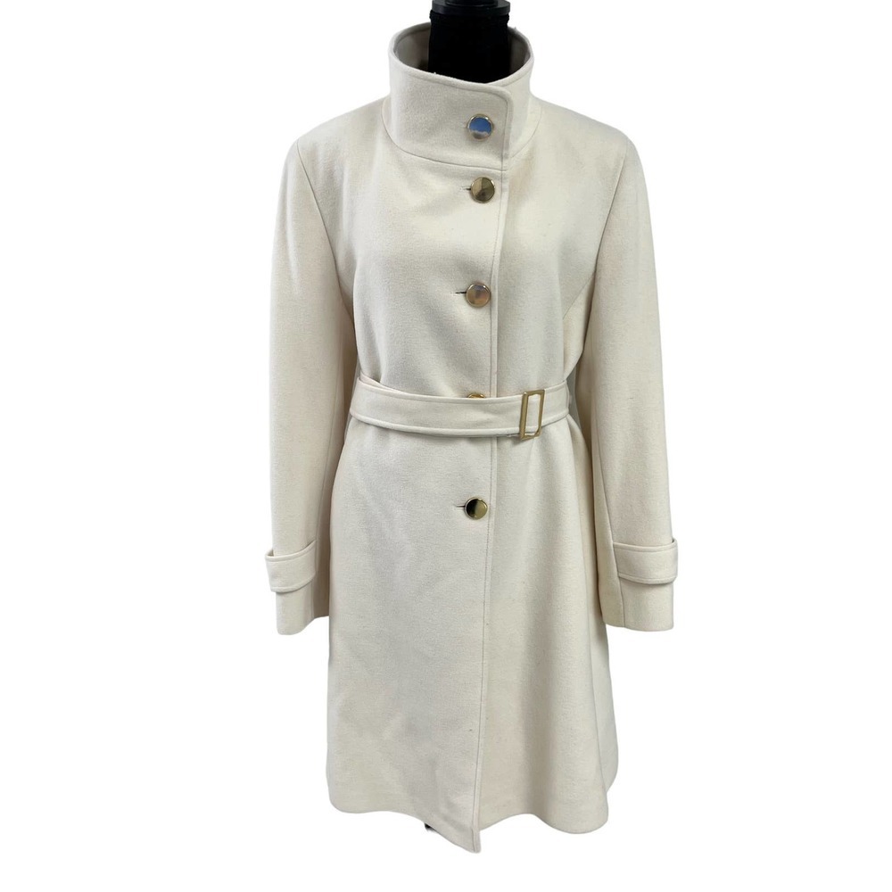Dominic Bellissimo Cream Angora Lambswool Gold Button High Neck Coat 12